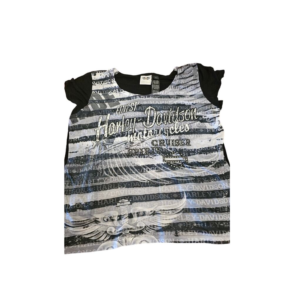 Harley Davidson Black and‎ gray Bling shirt size large slit open back